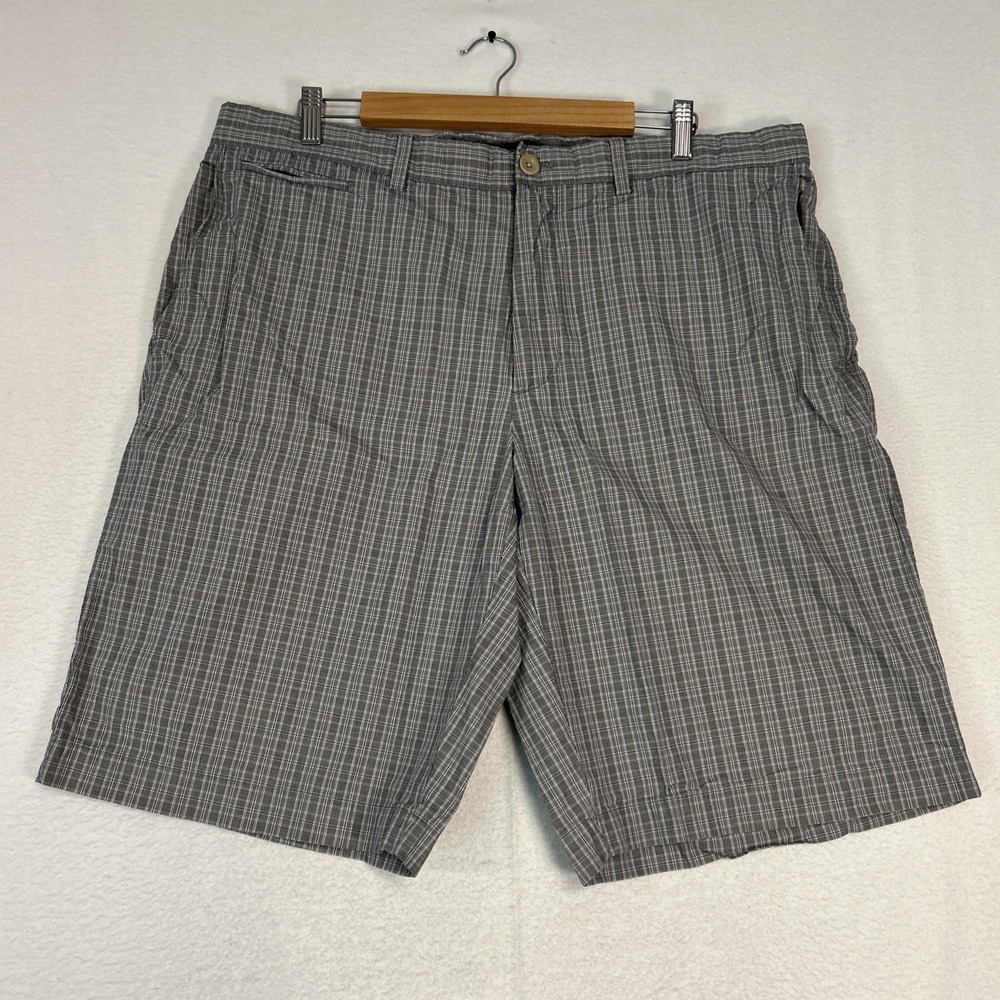 Banana Republic Shorts Mens 38 Tall Gray Plaid Chino Flat Front Preppy Casual